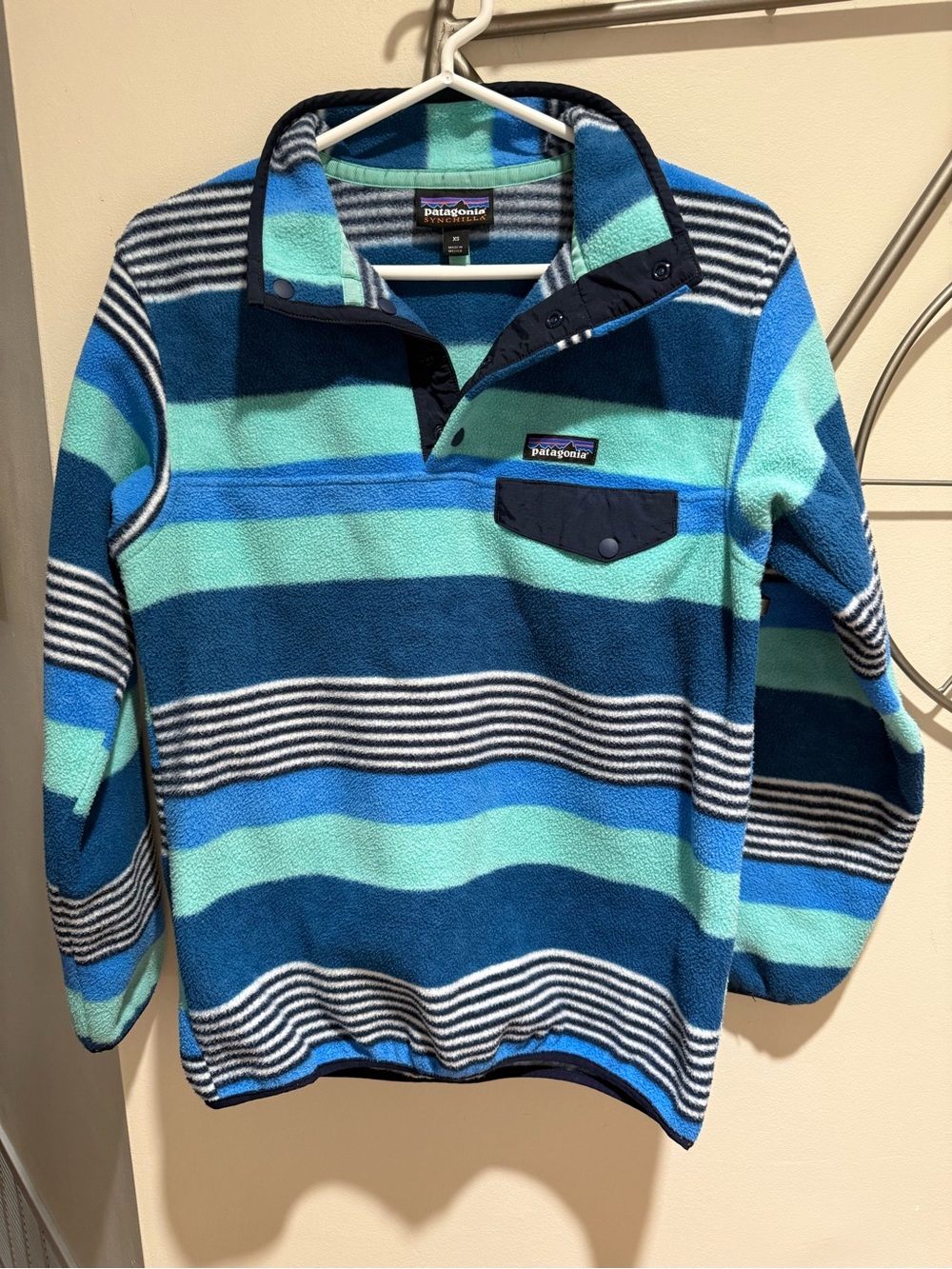 Patagonia Synchilla Snap-T Striped Fleece Pullover Blue & Teal Unisex XS